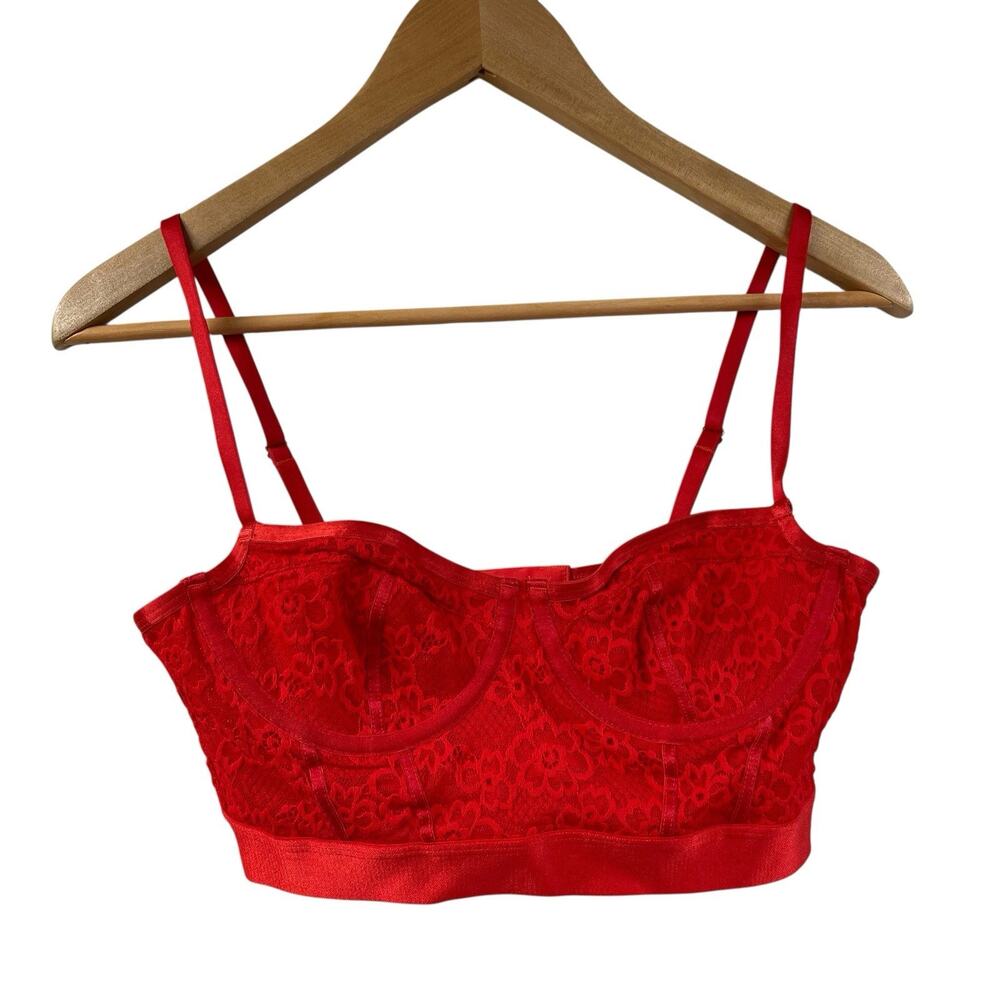 Parade Balconet Red Lace Bra Small Adjustable Strap Hook Eye Back